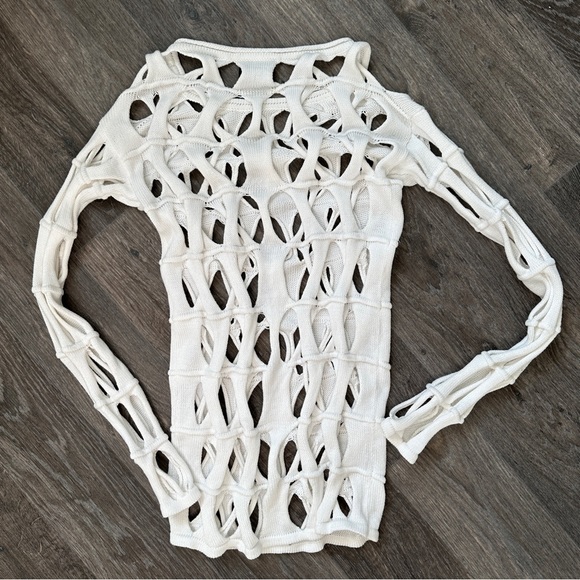 Vintage y2k mesh cover up summer fall knit crochet sweater white - Picture 6 of 6